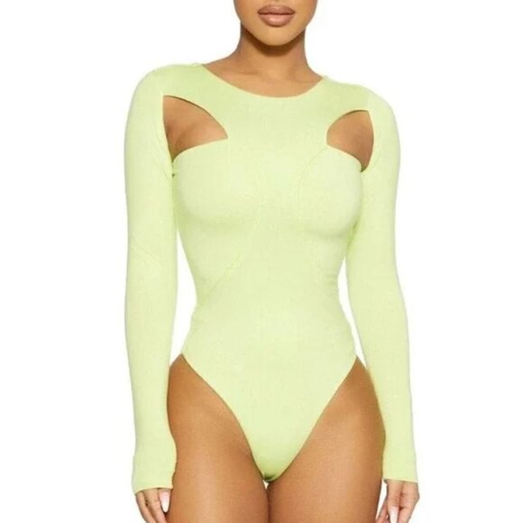 NWTD Naked Wardrobe Size M Lime Green Long Sleeve Bodysuit MSRP $62 - Picture 1 of 12